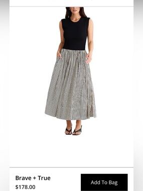 Brave + True Black & White Striped Midi Skirt Medium